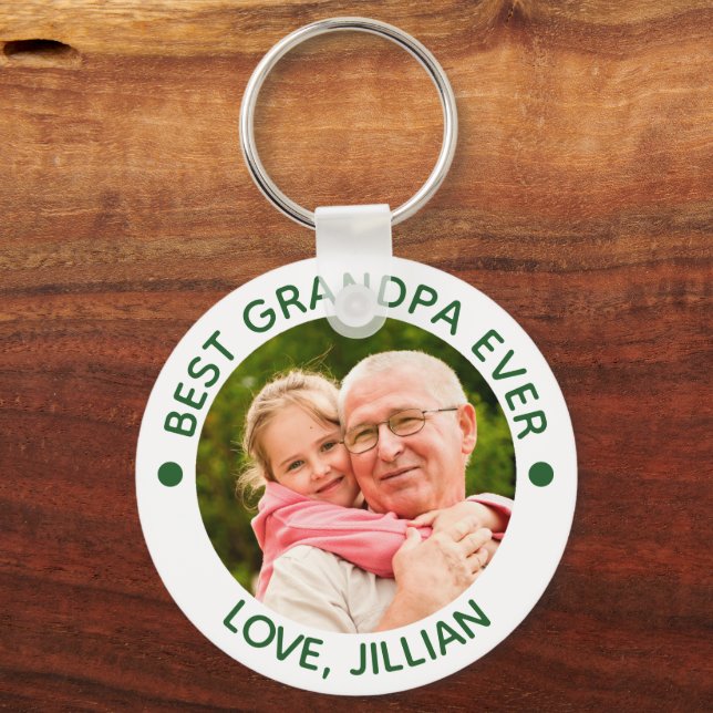 BEST GRANDPA EVER Photo Green Keychain (Back)