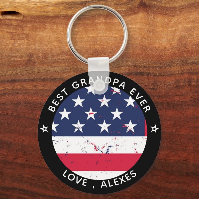 BEST GRANDPA EVER Photo Personalized Keychain (Front)