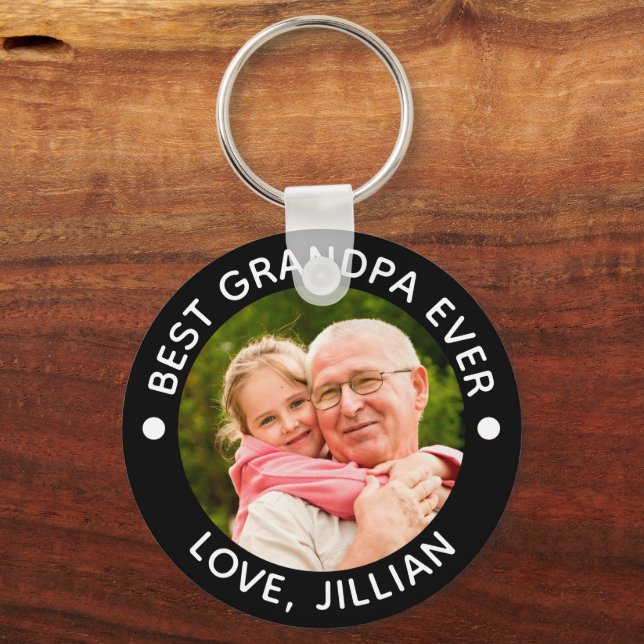 BEST GRANDPA EVER Photo Personalized Keychain (Front)