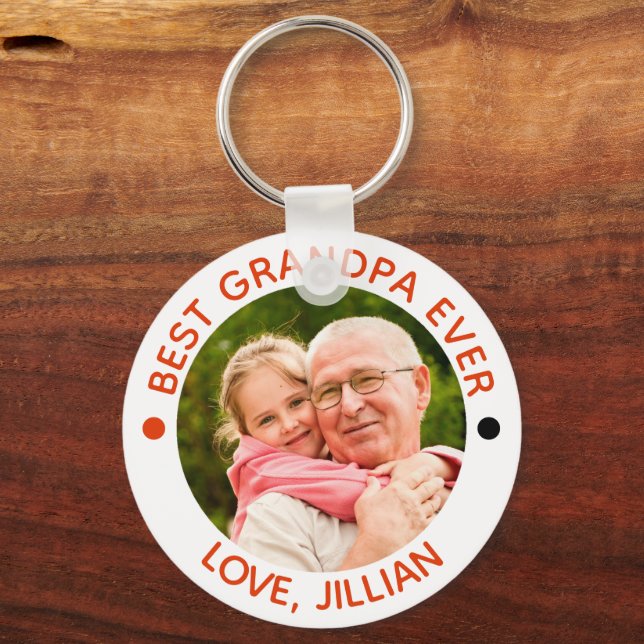BEST GRANDPA EVER Photo Personalized Orange Keychain (Front)