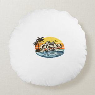 Best Grandpa Ever Retro Sunset Design Round Pillow