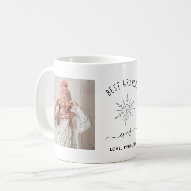 Best Grandpa Ever | Two Photo and Silver Snowflake Coffee Mug (Front Left)