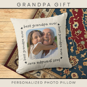 Best Grandpa Ever Typography Photo Frame Cream Throw Pillow