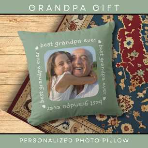 Best Grandpa Ever Typography Photo Frame Green Throw Pillow