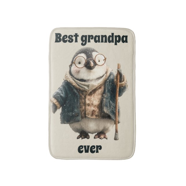 Best Grandpa Ever Winter Penguin Bath Mat (Front Vertical)