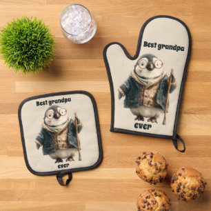 Best Grandpa Ever Winter Penguin Oven Mitt & Pot Holder Set