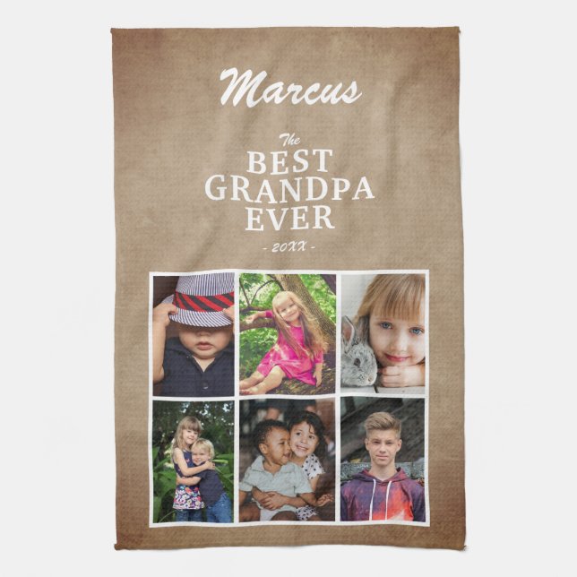 Best Grandpa Family Keepsake 6 Photo Collage  Kitchen Towel (Vertical)