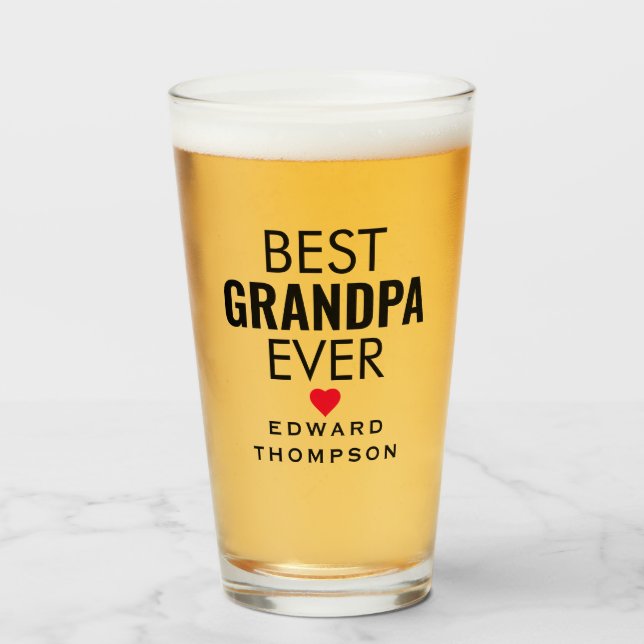 Best Grandpa Gift Ever Black Text Heart Glass (Front Filled)