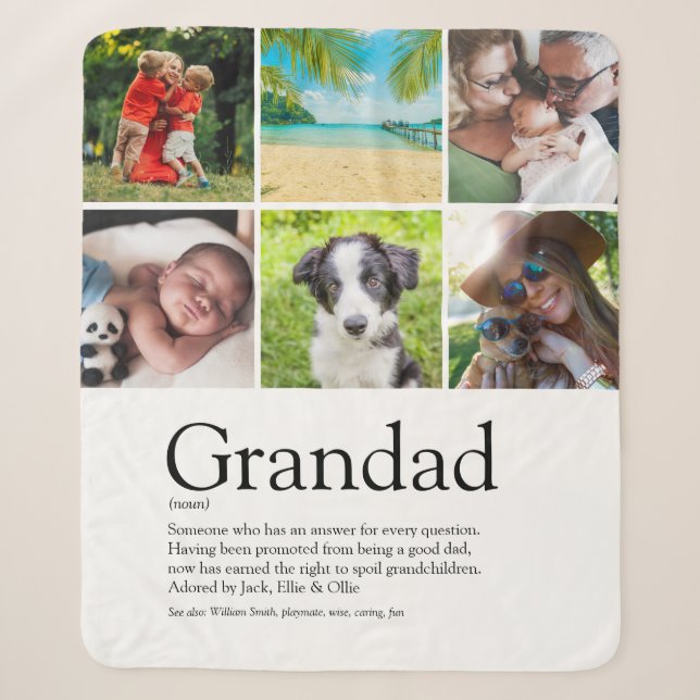 Best Grandpa, Grandad, Papa Definition 6 Photo Sherpa Blanket (Front)