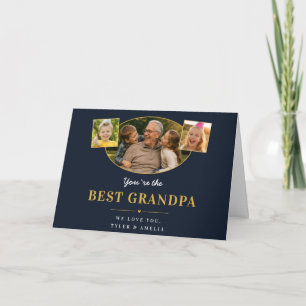 Best Grandpa Grandfather Greeting 3 Photo Holiday Card