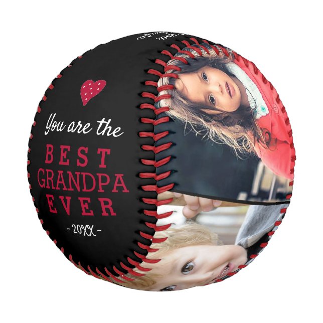 Best Grandpa Heart 4 Photo Collage Baseball (Angled)