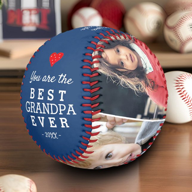 Best Grandpa Heart 4 Photo Collage Baseball (Creator Uploaded)
