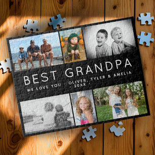 Best Grandpa Modern 6 Photo Collage Father`s Day Jigsaw Puzzle