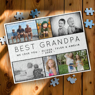 Best Grandpa Modern 6 Photo Collage Father`s Day Jigsaw Puzzle