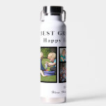 Best grandpa modern photo collage typography water bottle<br><div class="desc">Modern contemporary Happy Father's Day BEST GRANDPA EVER five family photo collage personalized keepsake simple white and black water bottle with a bold typography script template. Create your own with 5 custom family pictures and your text! You can change the colours of text and background. It can be a cute...</div>