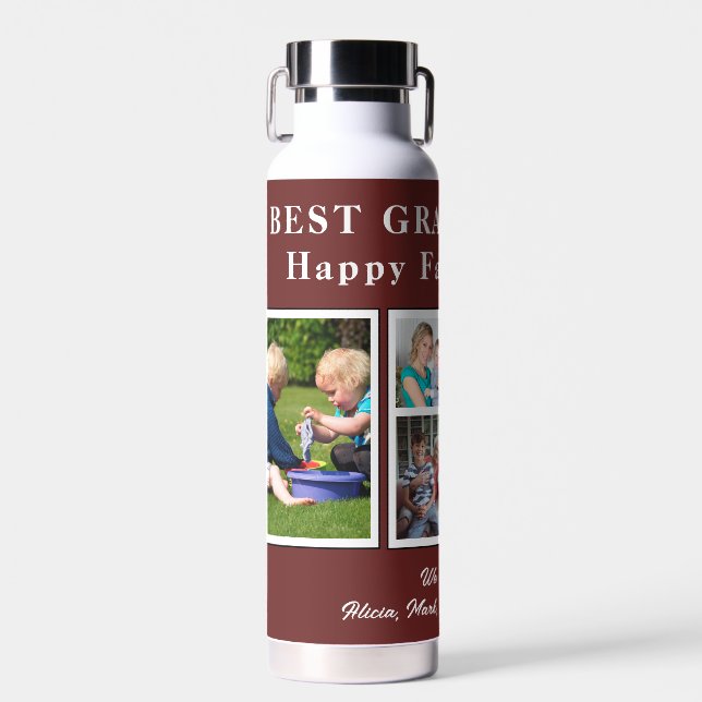 Best grandpa modern photo collage typography water bottle (Front)
