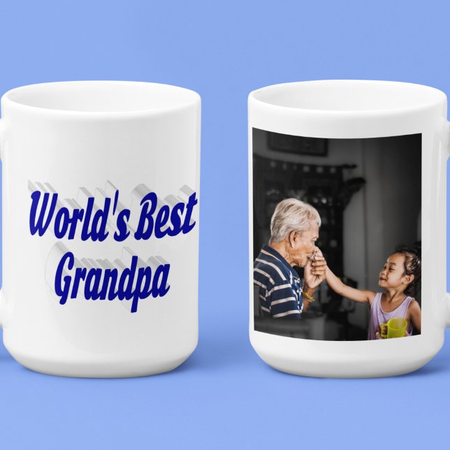 Best Grandpa photo blue text Large Coffee Mug (Creator Uploaded)