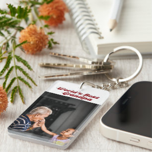 Best Grandpa photo burgundy text   Keychain