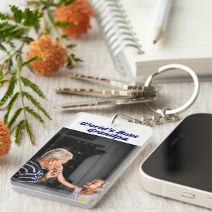 Best Grandpa photo dark blue text Keychain
