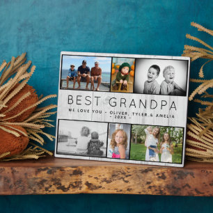 Best Grandpa Rustic Grey Wood 6 Photo Collage Plaque