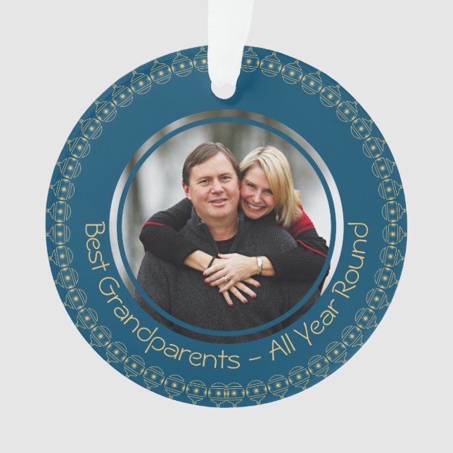 BEST GRANDPARENTS Custom PHOTO Teal | Christmas Ornament (Front)
