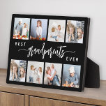 Best Grandparents Ever 8 Photo Collage Black Plaque<br><div class="desc">Give the best grandparents ever a gift they'll cherish. This photo collage plaque features eight of their favourite square photos of the grandkids, along with the message "Best Grandparents Ever." The word "grandparents" appears in elegant white handwriting script with flourishes at the beginning and end on a black background. An...</div>