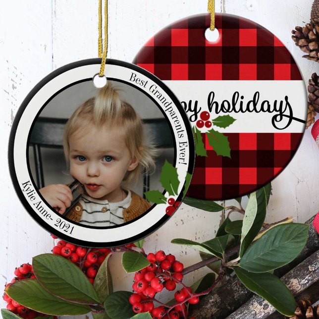 Best Grandparents Ever! | Buffalo Plaid Holiday  Ceramic Ornament (Creator Uploaded)