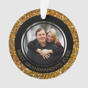 BEST GRANDPARENTS EVER   Gold Glitter   Christmas Ornament