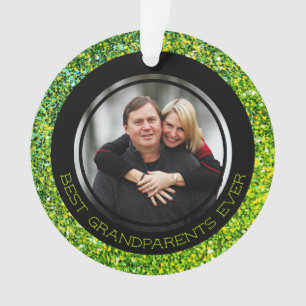 BEST GRANDPARENTS EVER   Green Glitter   Christmas Ornament