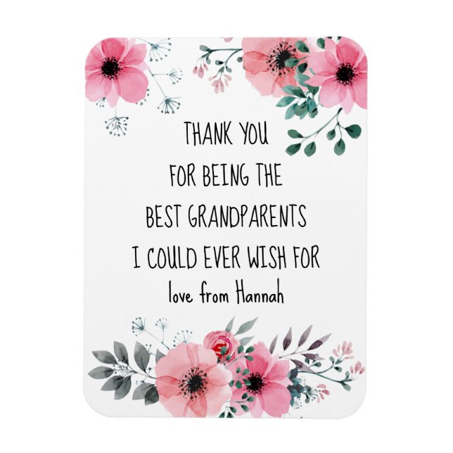 Best Grandparents Quote Pink Floral Personalized Magnet (Vertical)