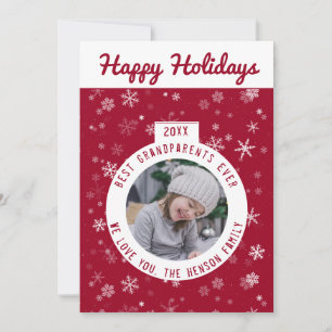Best Grandparents Red Snowflake Ball Photo Holiday Card