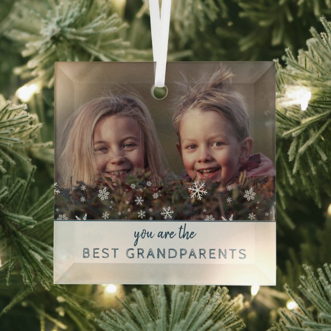 Best Grandparents Snowflakes Modern Keepsake Photo Glass Ornament (Insitu)