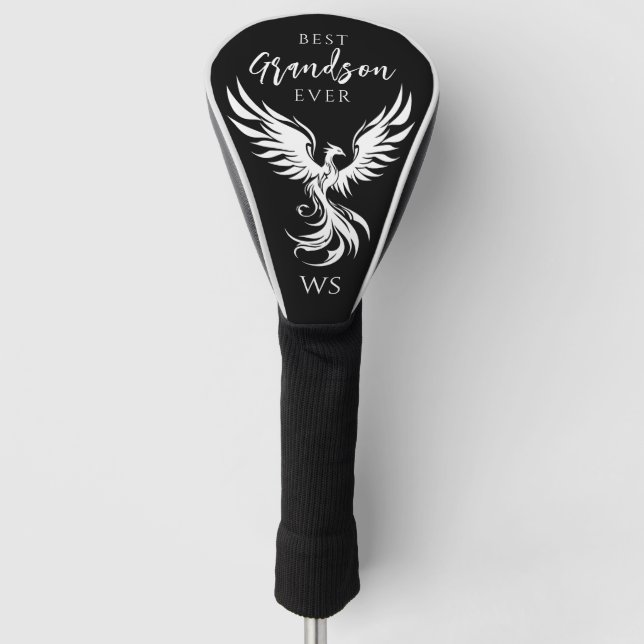 Best Grandson Phoenix Monogram Initial Black White Golf Head Cover (Front)