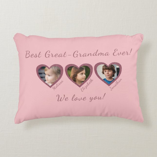 Best Great Grandma Custom Three Photo Template  Accent Pillow (Front)