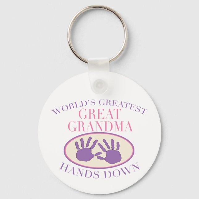 Best Great Grandma Hands Down T-shirt Keychain (Front)