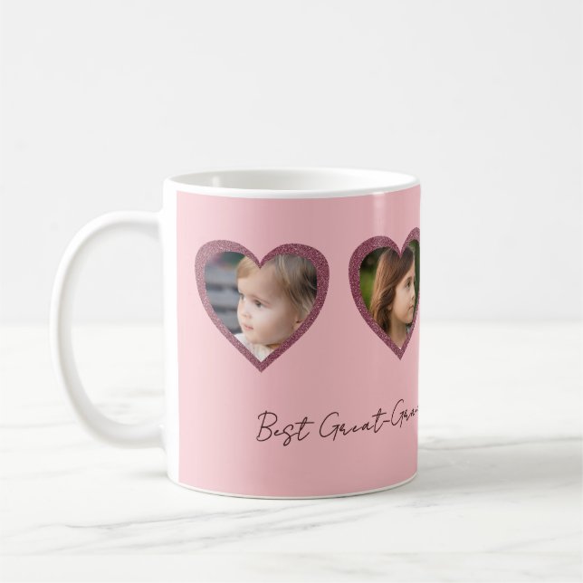 Best Great Grandma Pink Hearts Four Photo Collage Coffee Mug (Left)