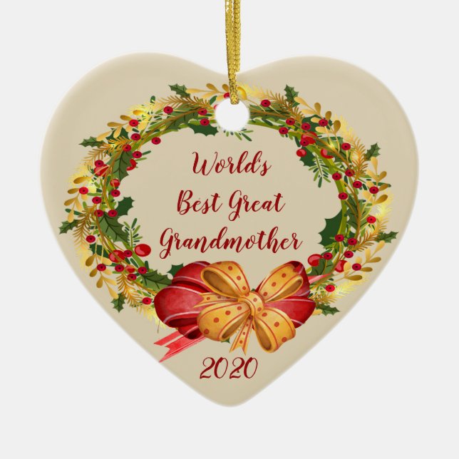 Best Great Grandmother Antique Wreath Christmas Ceramic Ornament (Front)