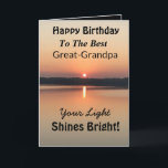 Best Great-Grandpa Light Shines Bright Birthday Card<br><div class="desc">Express your wishes to your great-grandpa for a happy day on an inspirational sunset birthday card with the verse “Your Light Shines Bright”. The minimal design is modern with bold colors of gold and black showing glowing water and a peaceful lake.</div>