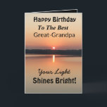 Best Great-Grandpa Light Shines Bright Birthday Card<br><div class="desc">Express your wishes to your great-grandpa for a happy day on an inspirational sunset birthday card with the verse “Your Light Shines Bright”. The minimal design is modern with bold colors of gold and black showing glowing water and a peaceful lake.</div>