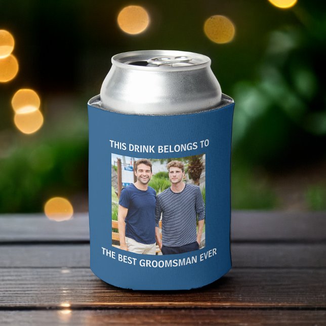 Best Groomsman Ever Custom Photo Classic Blue Can Cooler (Creator Uploaded)