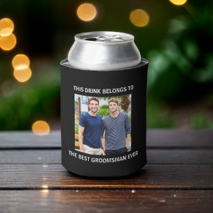 Best Groomsman Ever Personalized Photo Black Can Cooler