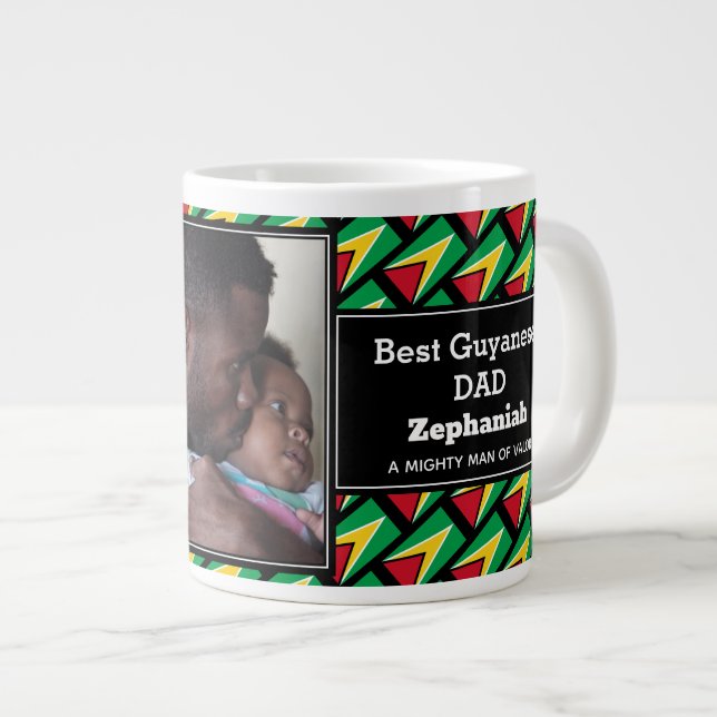 BEST GUYANESE DAD Guyanese Flag Personalized Photo Large Coffee Mug (Front Right)