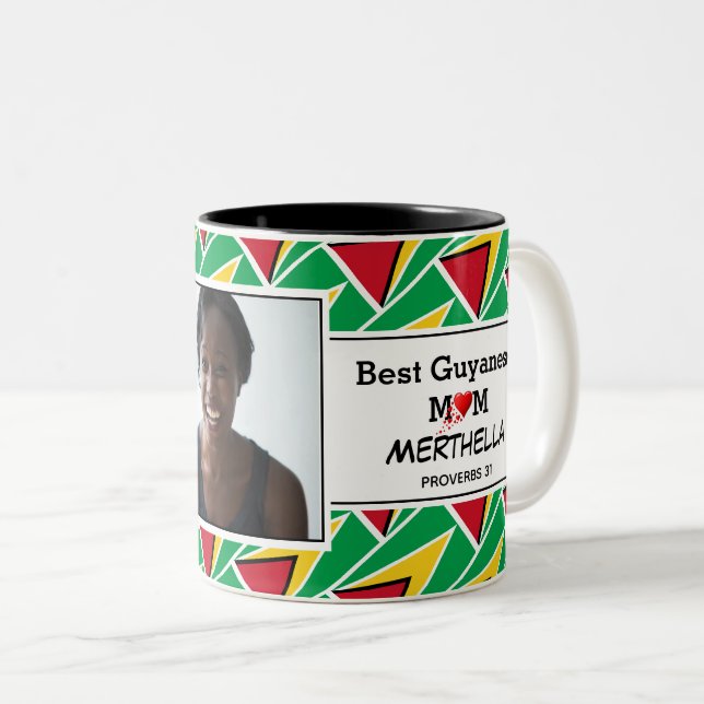 BEST GUYANESE MOM Personalized GUYANA FLAG Photo Two-Tone Coffee Mug (Front Right)