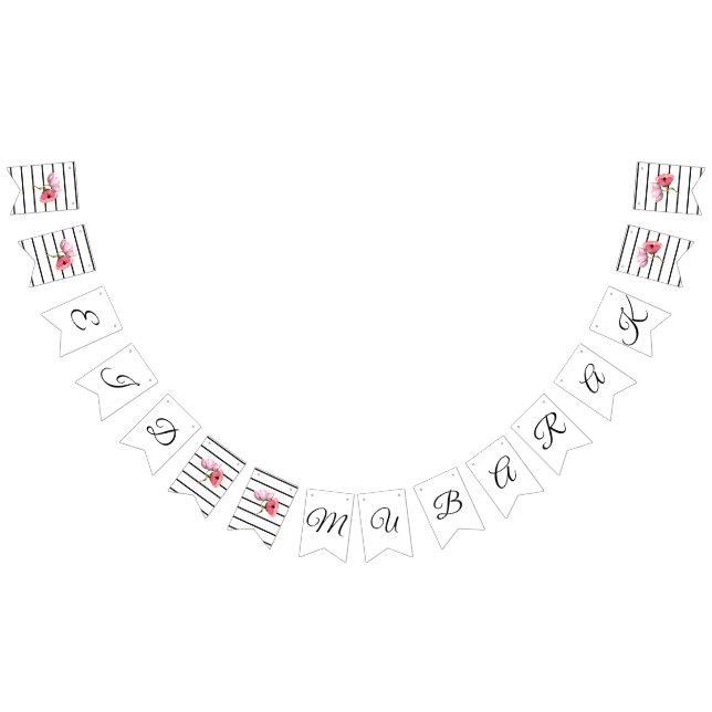 best happy eid mubark chic floral black and white bunting flags (All)