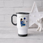 Best Hockey Mom | Blue & Orange Monogram Jersey Travel Mug<br><div class="desc">Keep mom warm at the rink while letting her show her pride with this adorable personalized travel mug. Hair colour and styles can be changed via custom request. Always a hit, no matter the recipient. Shop today for that extra special gift! The jersey can be fully customized with the number...</div>