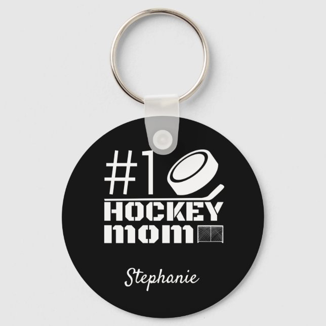 Best Hockey Mom Keychain number one black white (Front)