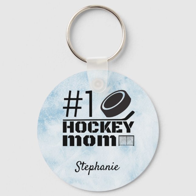 Best Hockey Mom Keychain number one blue ice (Front)