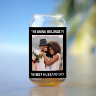 Best Husband Ever Personalized Photo Black Can Glass