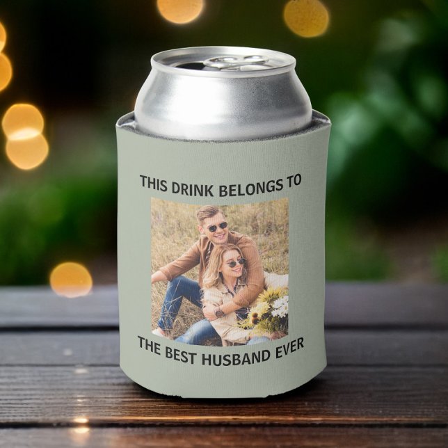 Best Husband Ever Personalized Photo Sage Green Can Cooler (Creator Uploaded)