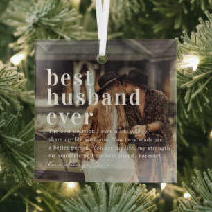 Best Husband Ever   Quote & Photo Gift  Glass Ornament